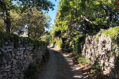 Chemin bordé de murs en pierre sèche