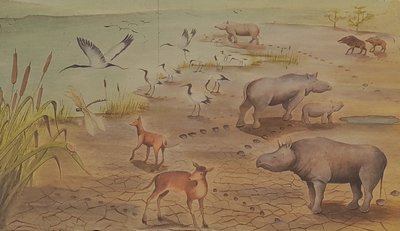 Illustration milieu lacustre du Luberon (-30 Ma)